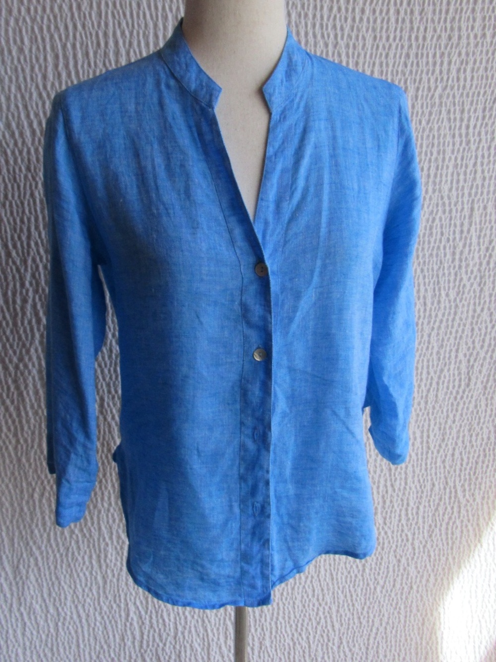 Passeggiando Ravello Blue Womens Italian Linen Shirt V-Neck XS Designer